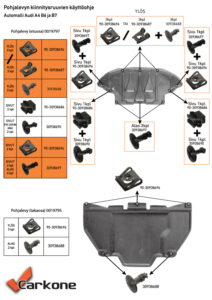 POHJALEVYJEN KIINNITYSSARJA AUDI A4 B6, B7 ETU- JA TAKALEVY