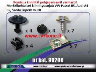 Pohjalevyn kiinnityssarja Audi/Skoda/VW | pohjapanssarit - kiinnityssarjat - sisälokasuojat | Koriosat edullisesti ja sujuvasti Carkone verkkokaupasta.