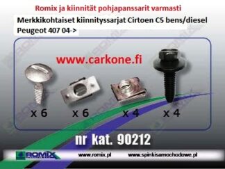 Pohjalevyn kiinnityssarja Citroen C5/ Peugeot 407 | pohjapanssarit - kiinnityssarjat - sisälokasuojat | Koriosat edullisesti Carkone verkkokaupasta.