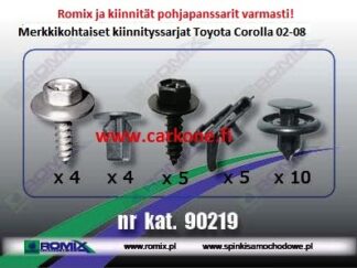 Pohjalevyn kiinnityssarja Toyota Corolla | pohjapanssarit - kiinnityssarjat - sisälokasuojat | Koriosat edullisesti suomalaisesta Carkone verkkokaupasta.