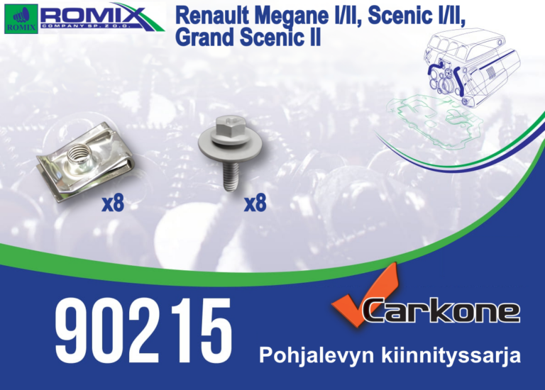 Pohjalevyn kiinnityssarja Chevrolet/Dacia/Fiat/Nissan/Opel/Peugeot/Renault/VW / Scenic I/II / Grand Scenic II | pohjapanssarit-kiinnityssarjat | Koriosat edullisesti Carkone verkkokaupasta