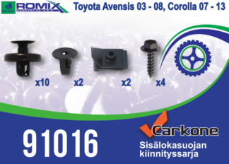 Sisälokasuojan kiinnityssarja Toyota Avensis/Corolla | pohjapanssarit - kiinnityssarjat - sisälokasuojat | Koriosat edullisesti Carkone verkkokaupasta.